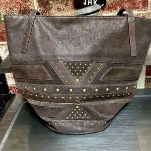 Lucky Brand Brown Leather Handbag 👜 with Embellishment on the front